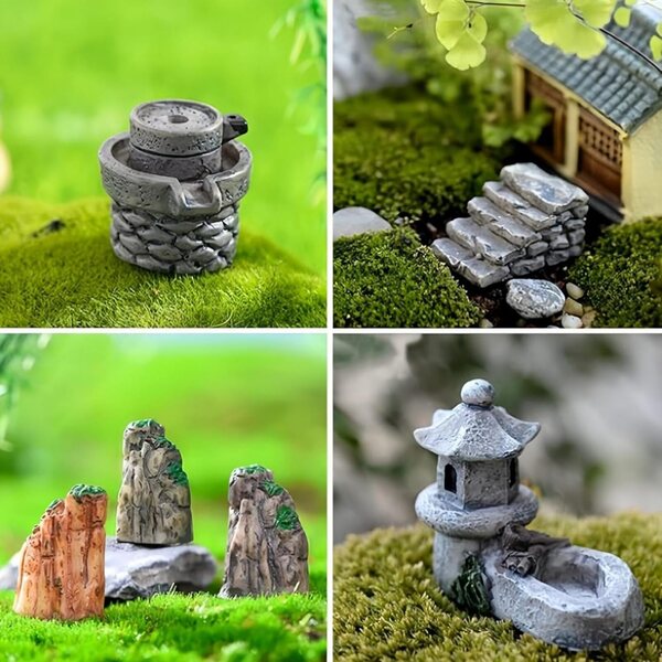 Feengarten-Set aus ABS, realistische Miniaturdekoration für Tische und Gärten