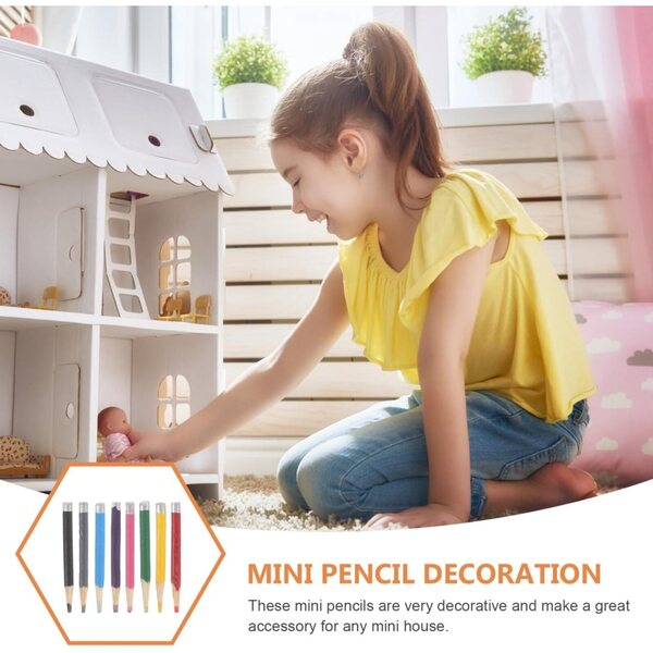 Set mit 8 Miniatur-Buntstiften aus Holz für Puppenhäuser und Dekorationen