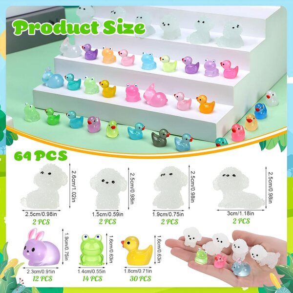 GSrenyu 64 Mini Animais de Resina Luminosa para Casa de Bonecas e Jardim