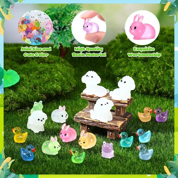 GSrenyu 64 Mini Animais de Resina Luminosa para Casa de Bonecas e Jardim