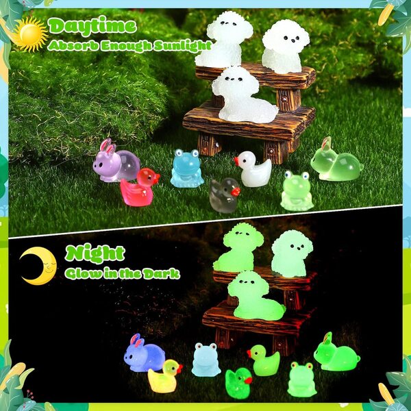 GSrenyu 64 Mini Animais de Resina Luminosa para Casa de Bonecas e Jardim
