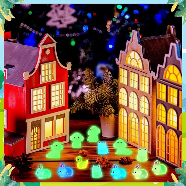 GSrenyu 64 Mini Animais de Resina Luminosa para Casa de Bonecas e Jardim