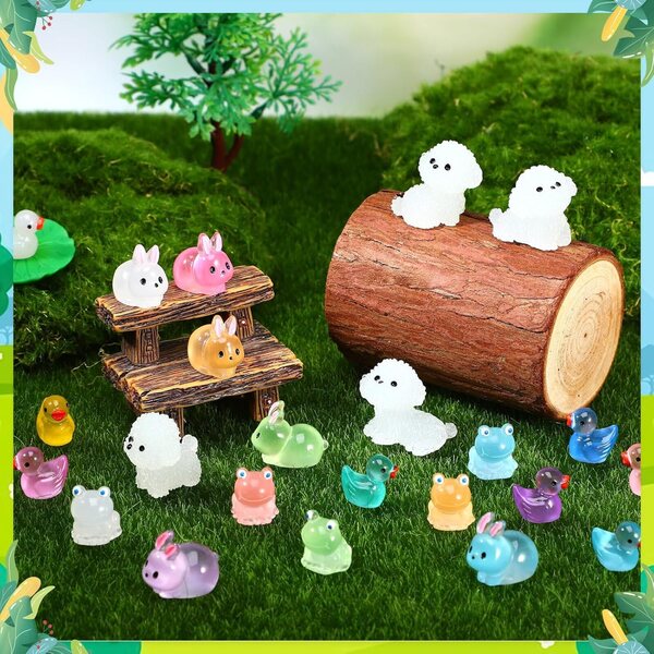 GSrenyu 64 Mini Animais de Resina Luminosa para Casa de Bonecas e Jardim