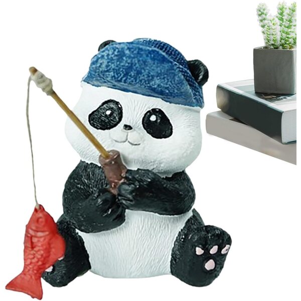 Figura de panda de pesca,Estatua de panda de pesca - Adorno de estatua de paisaje de maceta - Estatua de jardín de panda, resina divertida de estatuas de panda de pesca, linda escultura de panda para