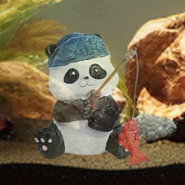 Figura de panda de pesca,Estatua de panda de pesca - Adorno de estatua de paisaje de maceta - Estatua de jardín de panda, resina divertida de estatuas de panda de pesca, linda escultura de panda para