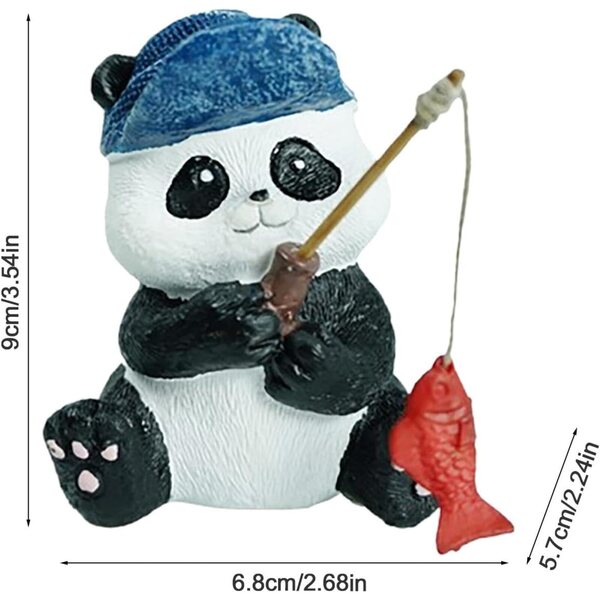 Figura de panda de pesca,Estatua de panda de pesca - Adorno de estatua de paisaje de maceta - Estatua de jardín de panda, resina divertida de estatuas de panda de pesca, linda escultura de panda para