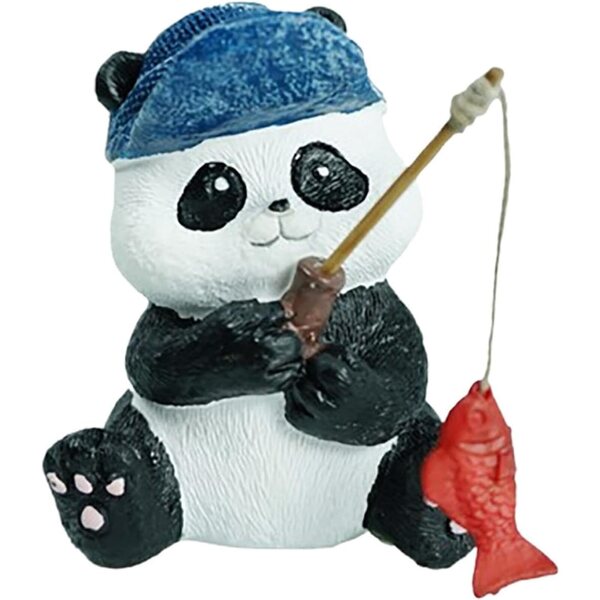 Figura de panda de pesca,Estatua de panda de pesca - Adorno de estatua de paisaje de maceta - Estatua de jardín de panda, resina divertida de estatuas de panda de pesca, linda escultura de panda para