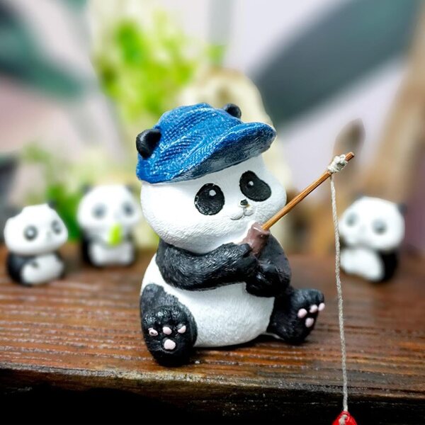 Figura de panda de pesca,Estatua de panda de pesca - Adorno de estatua de paisaje de maceta - Estatua de jardín de panda, resina divertida de estatuas de panda de pesca, linda escultura de panda para