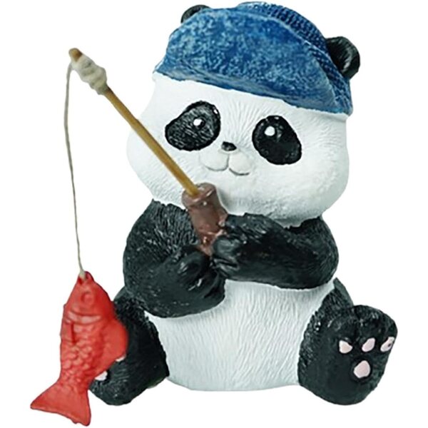 Figura de panda de pesca,Estatua de panda de pesca - Adorno de estatua de paisaje de maceta - Estatua de jardín de panda, resina divertida de estatuas de panda de pesca, linda escultura de panda para