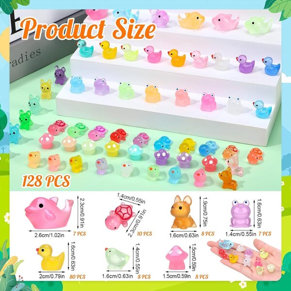 GSrenyu 128 mini animais de resina luminosa para jardins, aquários e DIY