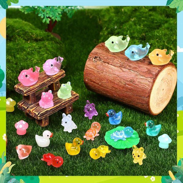 GSrenyu 128 mini animais de resina luminosa para jardins, aquários e DIY