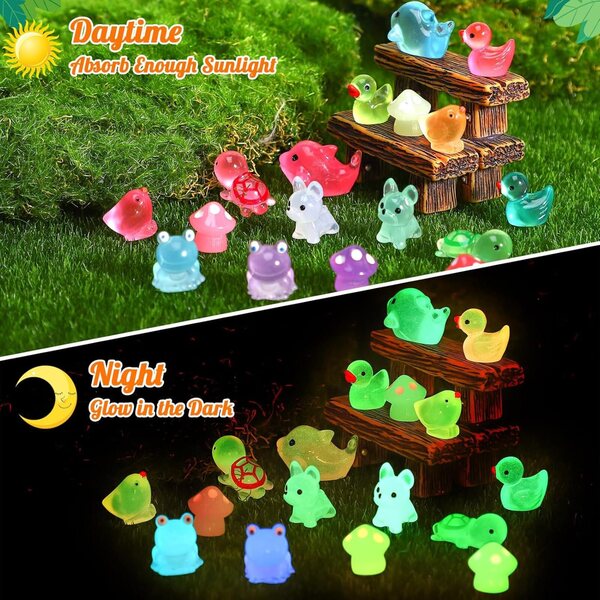 GSrenyu 128 mini animais de resina luminosa para jardins, aquários e DIY