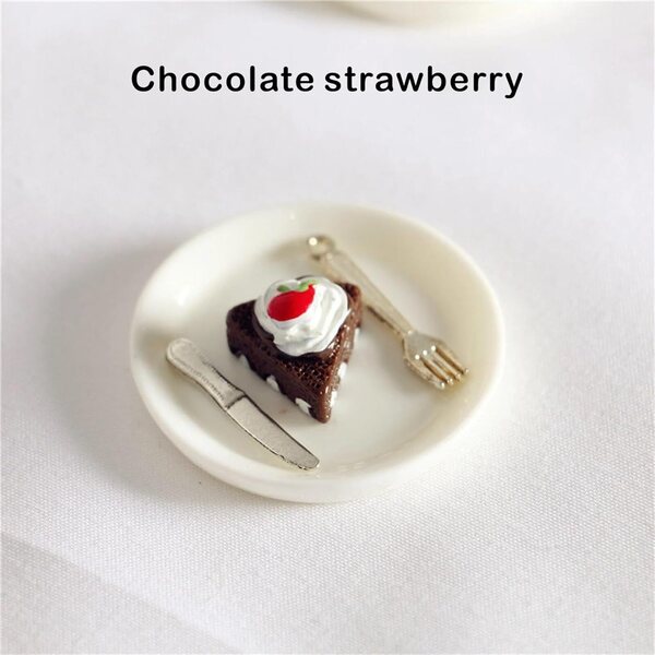 Set miniatural de patiserie cu lamaie pentru casa de papusi cu farfurie, cutit si furculita