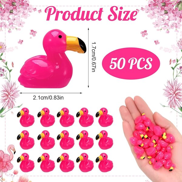 GSrenyu 50 piezas de mini flamencos, mini animales de resina, figuras de flamenco, animales de resina, decoración de fiesta de flamencos, mini figuras de flamenco, mini animales para jardín, paisaje,