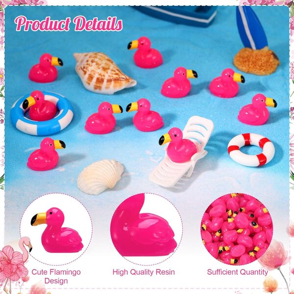 GSrenyu 50 piezas de mini flamencos, mini animales de resina, figuras de flamenco, animales de resina, decoración de fiesta de flamencos, mini figuras de flamenco, mini animales para jardín, paisaje,