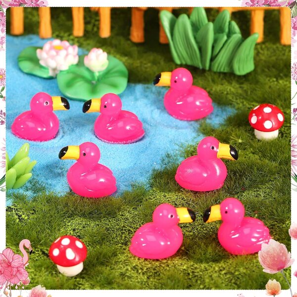 GSrenyu 50 piezas de mini flamencos, mini animales de resina, figuras de flamenco, animales de resina, decoración de fiesta de flamencos, mini figuras de flamenco, mini animales para jardín, paisaje,