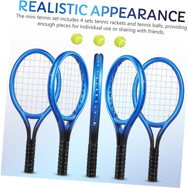 YARNOW Set mit 4 lebensechten Mini-Tennisschlägern zur Dekoration