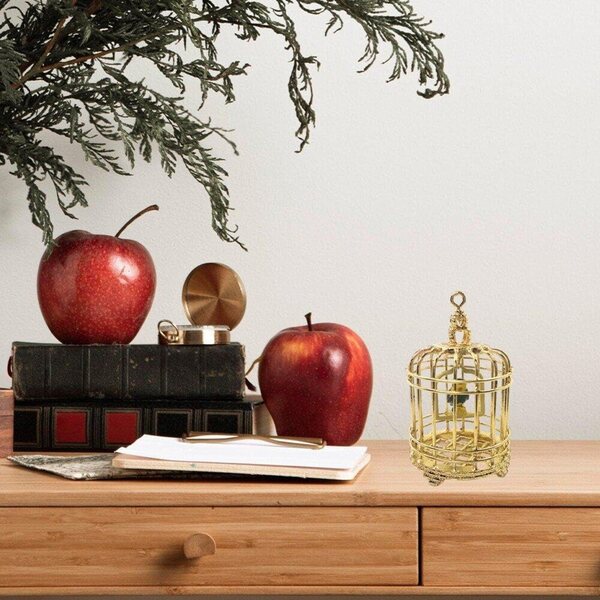 Mini Jaula Vintage din Metal Auriu pentru Casa de Papusi - Decor 1/12