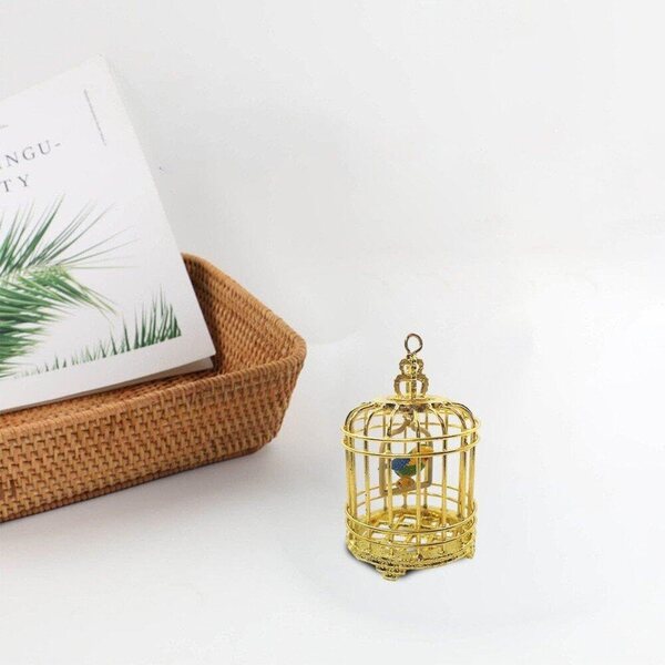 Mini Jaula Vintage din Metal Auriu pentru Casa de Papusi - Decor 1/12
