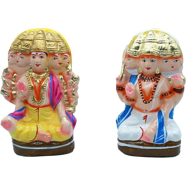 Set med 9 Golu Kolu dockor i mångfärgad naturlig lera för Navaratri och Dussera