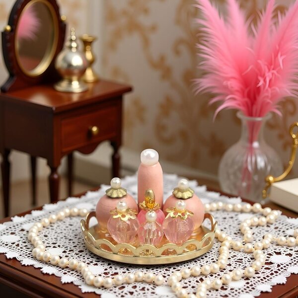 1/12 miniatyr rosa bandeja för dockskåp, elegant och detaljerad accessoar