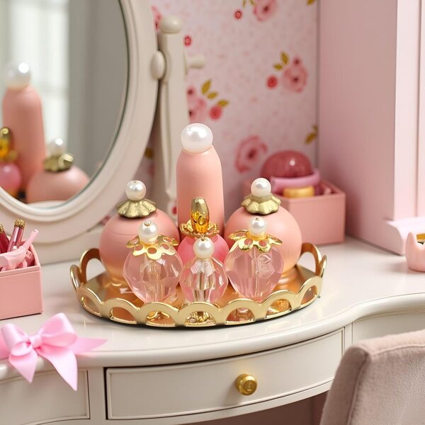 1/12 miniatyr rosa bandeja för dockskåp, elegant och detaljerad accessoar