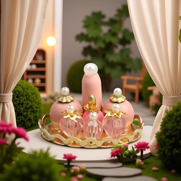 1/12 miniatyr rosa bandeja för dockskåp, elegant och detaljerad accessoar