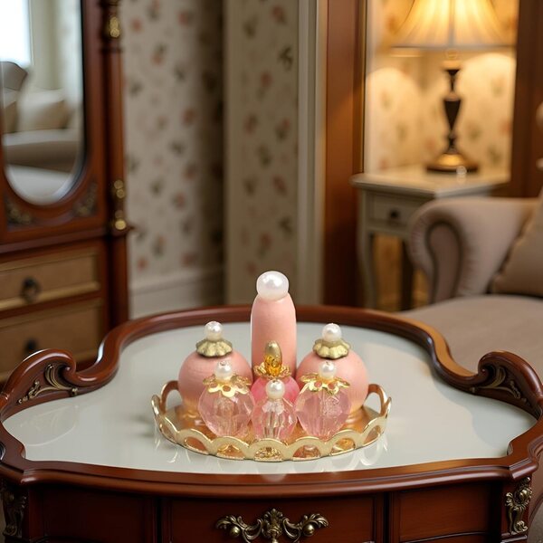 1/12 miniatyr rosa bandeja för dockskåp, elegant och detaljerad accessoar