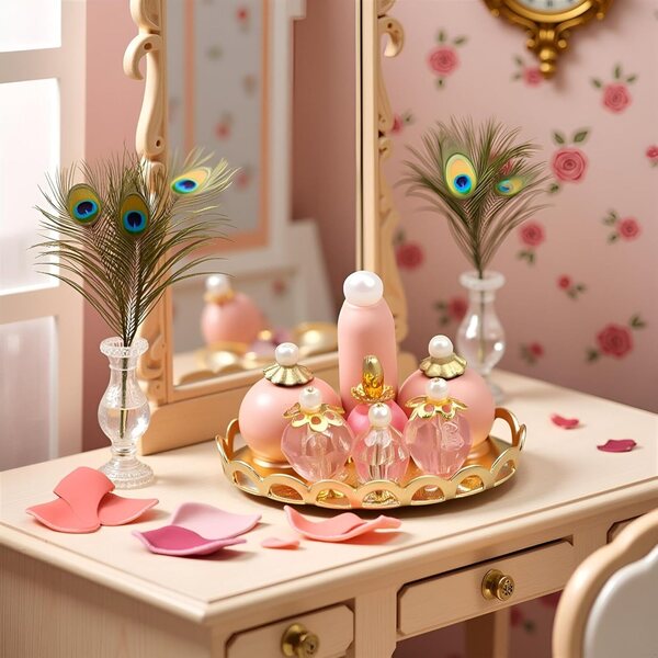 1/12 miniatyr rosa bandeja för dockskåp, elegant och detaljerad accessoar