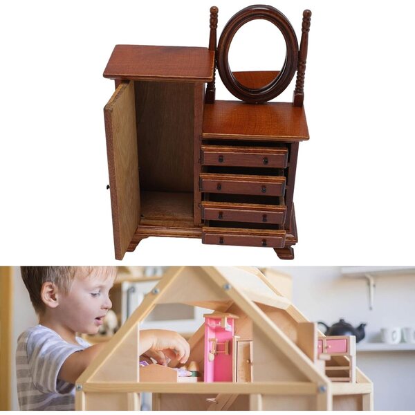 1:12 Puppenhaus-Miniatur-Schminktisch aus Holz mit Spiegel und Schubladen