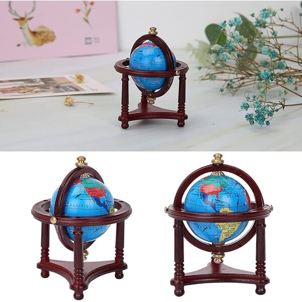 Mini globo girevole per casa delle bambole scala 1/12, decorazione realistica in legno e plastica