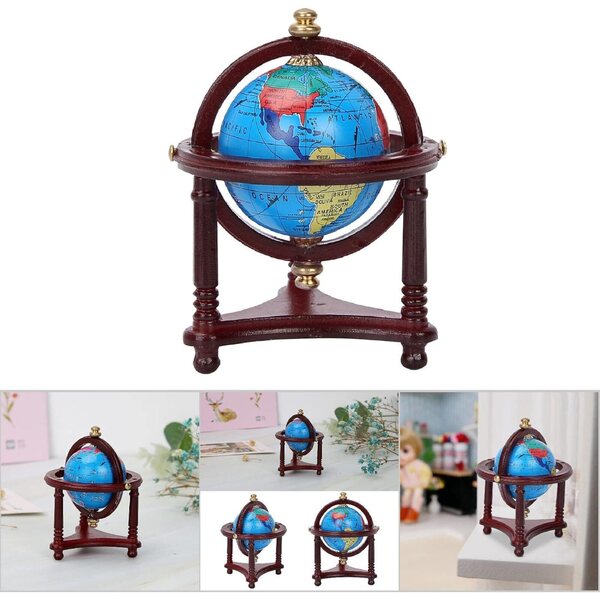 Mini globo girevole per casa delle bambole scala 1/12, decorazione realistica in legno e plastica