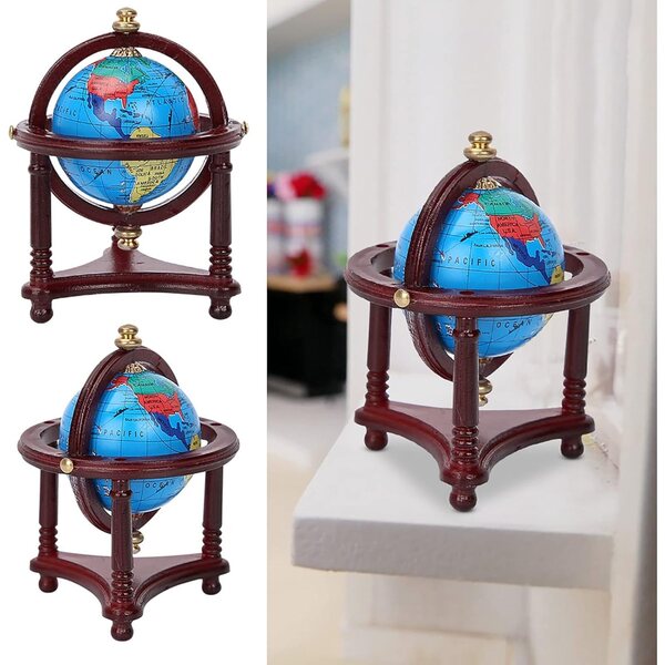 Mini globo girevole per casa delle bambole scala 1/12, decorazione realistica in legno e plastica