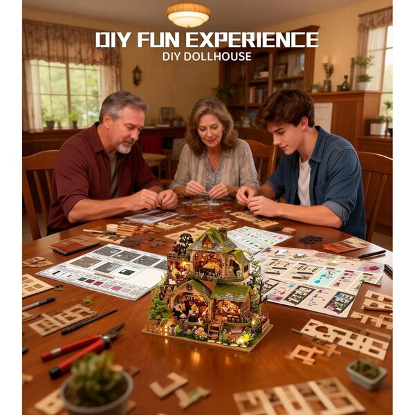 Spilay Miniature Dollhouse Kit 1:24 modern villa med musikdosa och LED