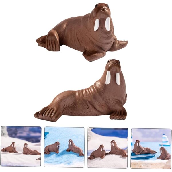 VICASKY Mini-Walross-Figuren aus Kunstharz, 2 Stück – realistische Ornamente für Aquarium und Schreibtisch