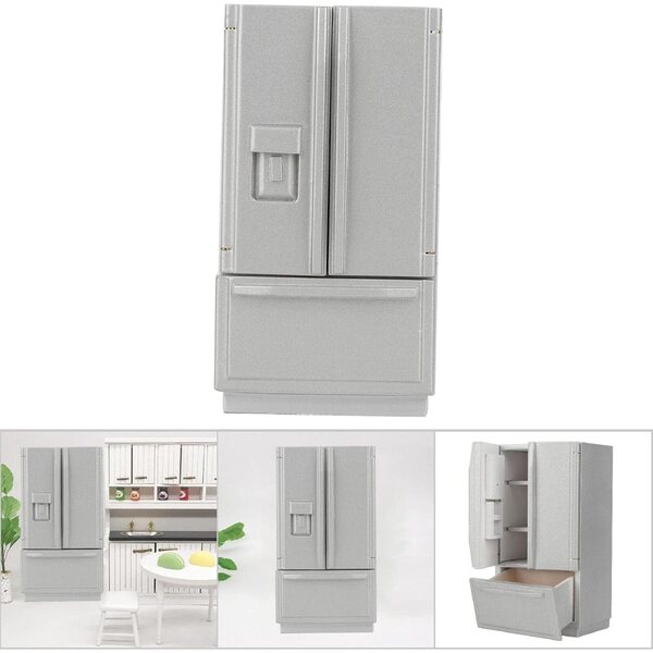 Cryfokt Mini Frigorifero in Legno Ecologico per Casa delle Bambole 1:12 Grigio