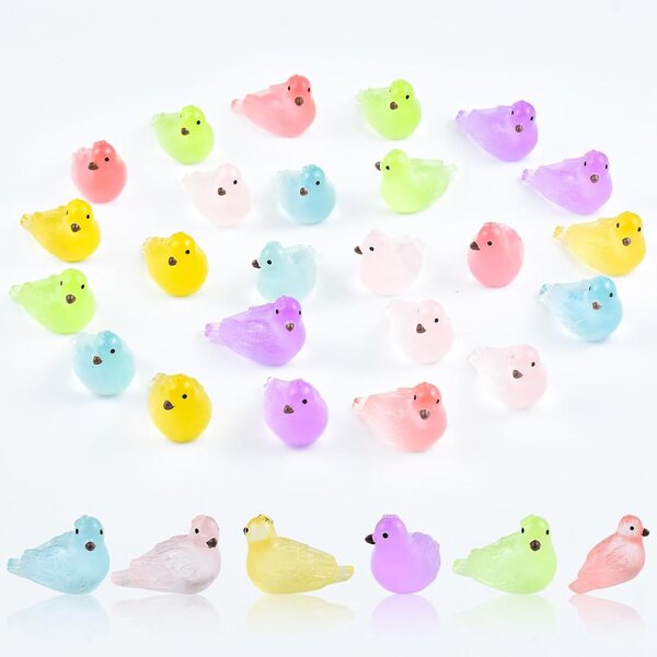 24 piezas de coloridos animales de mini paloma luminosos de resina para casa de muñecas, jardín, paisaje, acuario, decoración de fiesta