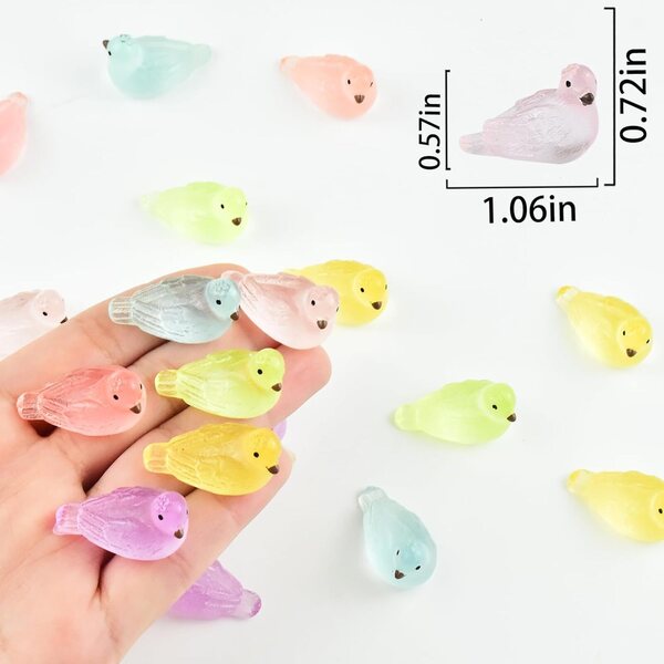 24 piezas de coloridos animales de mini paloma luminosos de resina para casa de muñecas, jardín, paisaje, acuario, decoración de fiesta