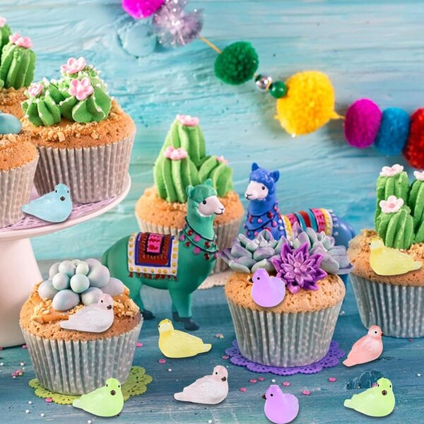 24 piezas de coloridos animales de mini paloma luminosos de resina para casa de muñecas, jardín, paisaje, acuario, decoración de fiesta