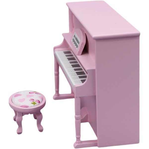 Mini-Klavier aus Holz mit Hocker für realistische Vintage-Puppenhaus-Dekoration