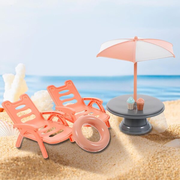 VICASKY Miniatur-Möbelset: Stuhl und Sonnenschirm für Strandpuppenhaus