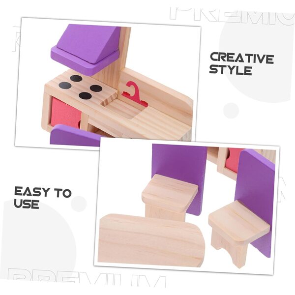 Hemobllo Holzmöbel-Set für Puppenhaus, Miniatur-DIY-Familien-Set