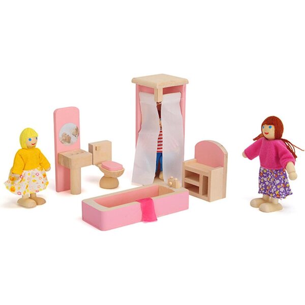 1:12 hëlzent Poppenhaus mat vintage Miwwelen an Dekoratioun Accessoiren
