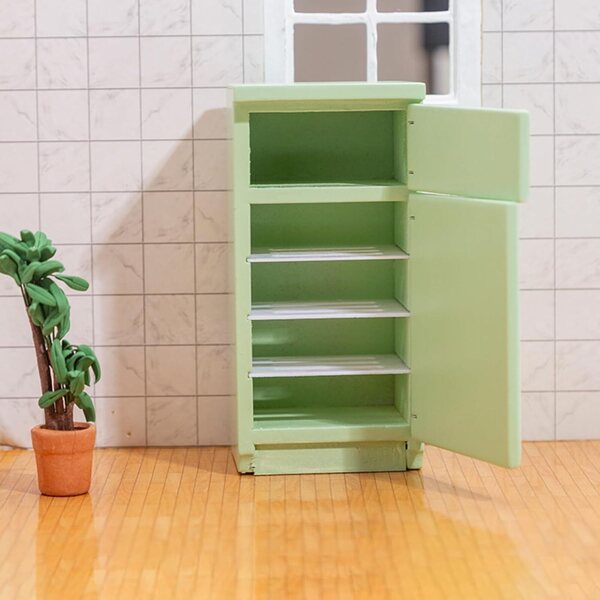 1/12 Grüner Retro-Miniatur-Holzkühlschrank für SunaOmni Puppenhaus