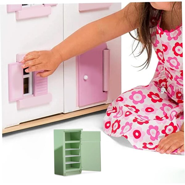 1/12 Grüner Retro-Miniatur-Holzkühlschrank für SunaOmni Puppenhaus
