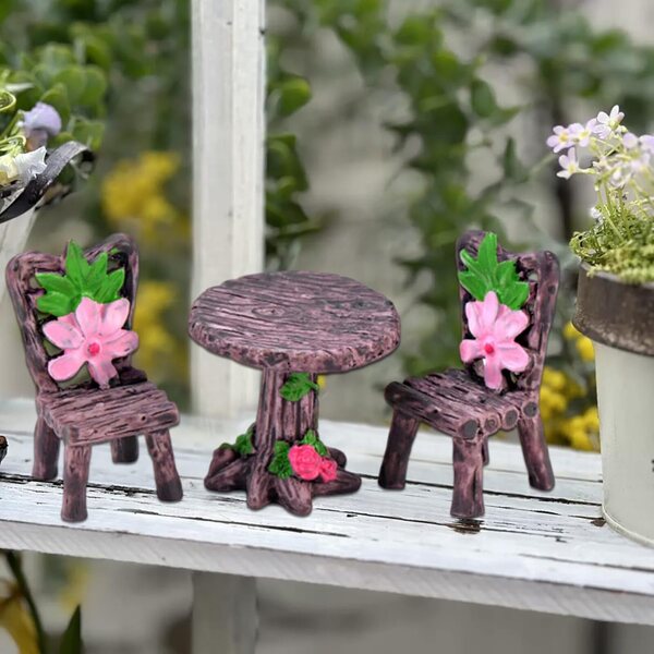 3-teiliges Möbelset Miniatur-Feengarten-Tischstuhl aus Kunstharz, dekorativ