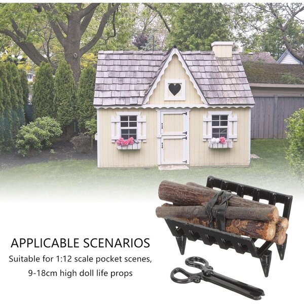 Realistisches Miniatur-Kaminzubehör-Set im Maßstab 1:12 mit Holz, Stütze und Zange