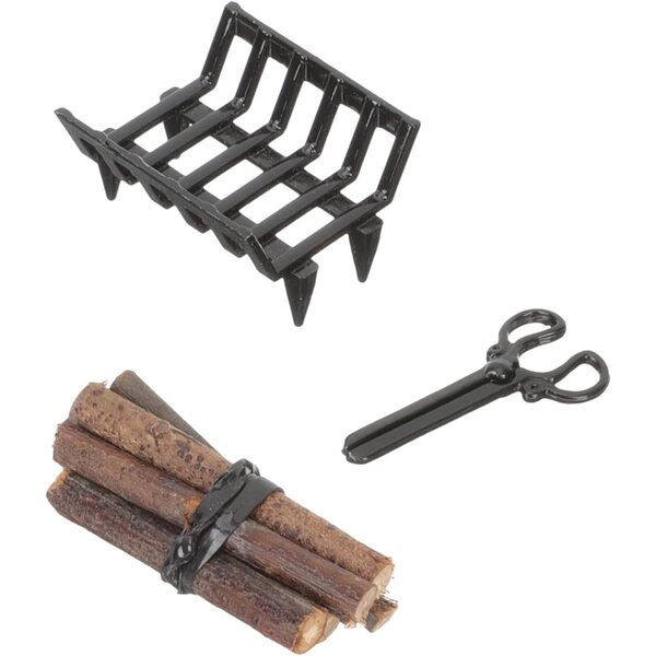 Realistisches Miniatur-Kaminzubehör-Set im Maßstab 1:12 mit Holz, Stütze und Zange
