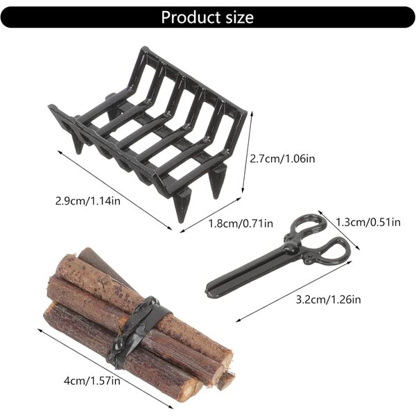 Realistisches Miniatur-Kaminzubehör-Set im Maßstab 1:12 mit Holz, Stütze und Zange