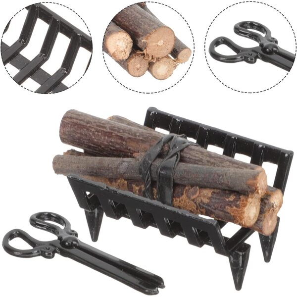 Realistisches Miniatur-Kaminzubehör-Set im Maßstab 1:12 mit Holz, Stütze und Zange